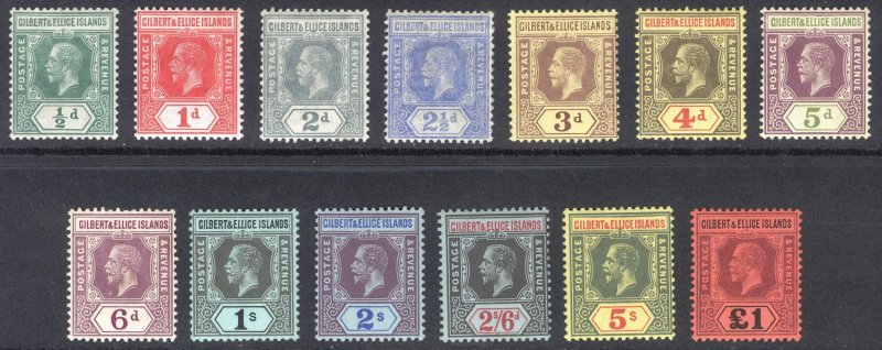 Gilbert & Ellice 1912 1/2d-£1 GV Definitive Scott 14-26 SG 12-24 MLH Cat $706