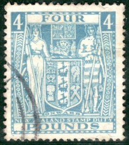 NEW ZEALAND KGVI Postal Fiscal SG.F210w £4 (1952) WMK UPRIGHT Cat £1,800 LBLUE73