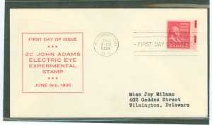 US 806EE 1938 2c John Adams (part of the presidential/prexy series) experimental electric eye printing process single on an addr