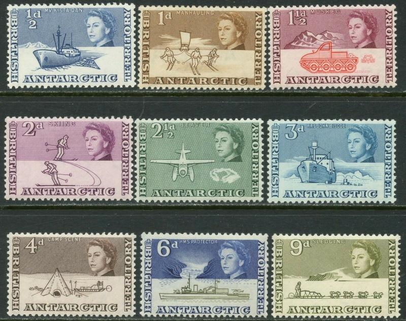 BR. ANTARCTIC BAT Sc#1-9 1963 First Defins Part Set to 9p OG Mint Hinged