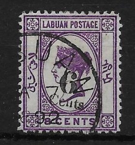 LABUAN SG34 1891 6c ON 8c DEEP VIOLET USED