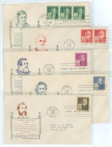 US 889-893 1940 inventors set of 5, part of the great american series, on 5 addressed, typed fdcs with matching cachets from an