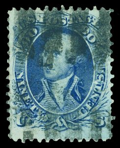Scott 72 1861 90c Washington Issue Used VF Black Cancel Cat $600
