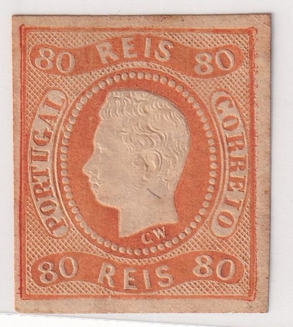 Portugal Stamps-  1866-67 King Luís I 80r Pair – MLH + Used w/ Cancel 1