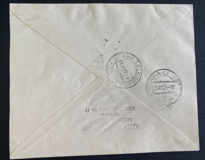 1922 Vienna Austria Airmail Cover To Prague Czechoslovakian