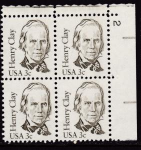 U.S. 1980 Great Americans 3cent Henry Clay Plate Number Block VF/NH