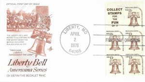 1976 FDC, #1595b, 13c Liberty Bell, Art Craft, booklet pane