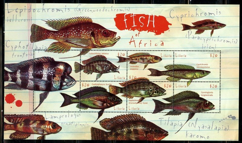 LIBERIA FISH SET, SOUVENIR SHEET & SHEET  MINT NH