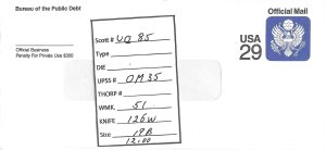 Scott# UO85       UPSS#OM35   US envelope.