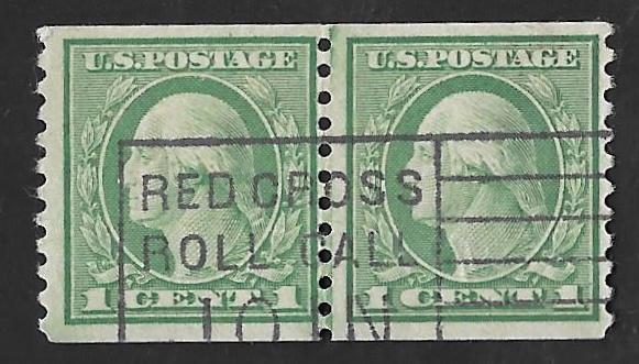 490 1 cent SUPERB SLOGAN Washington, Green Line Pair Stamp used VF