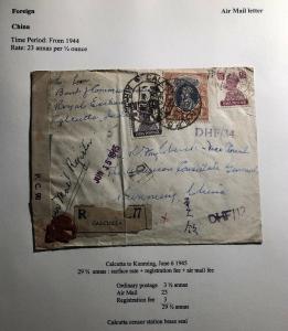 1945 Calcutta India Airmail Censored Red Wax Seal Cover To Kunming China