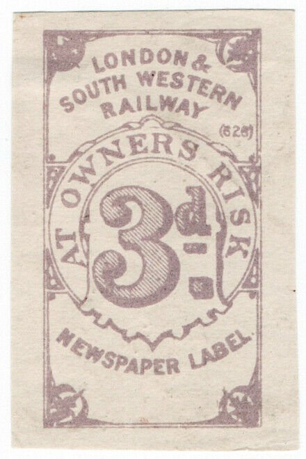 (I.B) London & South Western Railway : Newspaper Label 3d (die proof)