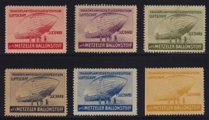 Germany c. 1920 6x Airship Zeppelin Suchard Metzeler Advertising Poster Stamps