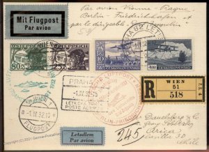 Austria Czechoslovakia Mixed 1932 Graf Zeppelin Mi237b Cover Arica Chile 99749