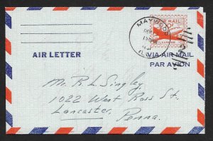 UNITED STATES Aerogramme 10¢ Airplane 1951 Maywood IL cancel to Pennsylvania!