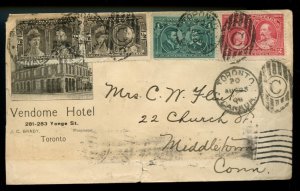 ?Scarce Multi franking Advert commercial Tercentenary 1908 to USA Canada cover