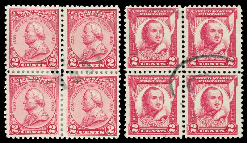 Scott 689,690 2c Red Issues Used Blocks of Four VF Cat $3.00