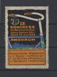 Germany - 27th Congress of the Cyclists Union, 1912 Ansbach Exposition Stamp MH