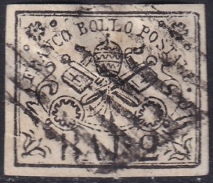 Italy Roman States 1867 Sc 3 Papal States used grill cancel thin