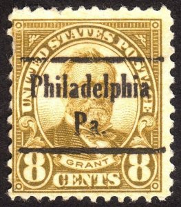 1927, US 8c, Ulysses S. Grant, Used, Philadelphia precancel, Sc 640