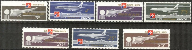 Malta 1974 Air Mail Aviation Airplanes set of 7 MNH