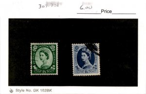 Great Britain, Postage Stamp, #307-308 Used, 1953 Queen Elizabeth (AJ)