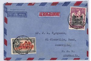 SOLOMON ISLANDS KGVI Air Letter Honiara 1955 Australia Roseville {samwells}PJ21