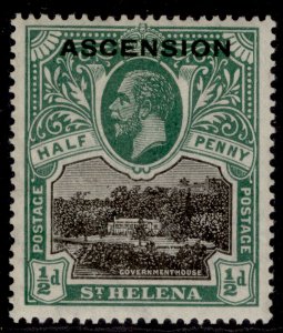 ASCENSION GV SG1, ½d black & green, M MINT.