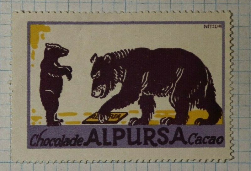 Alpursa Chocolate Cacao Nitsche Artist Bear Cub German Brand Poster Stamp Ads