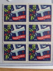 1949 CHRISTMAS SEALS BLOCK OF 6 MINT NEVER HINGED GEM !! GREAT FIND !!