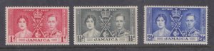 JAMAICA - 1937 KGVI CORONATION - 3V - MINT NH