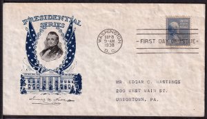 1938 Presidential Series Prexy Sc 817-43 12c with Cachet Craft cachet (CC