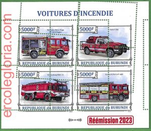 B1246 - BURUNDI - MISPERF ERROR Stamp Sheet - 2023 - FIRE ENGINE-