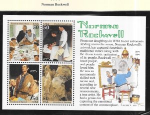 US #2840  50c Norman Rockwell  Souvenir Sheet of 4  (MNH) CV. $4.50