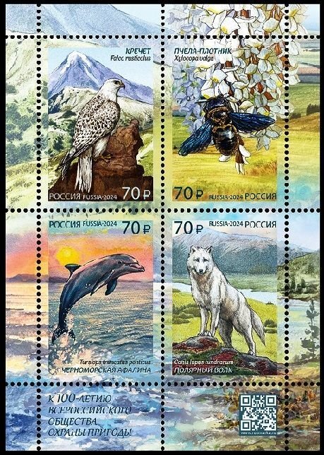 RUSSIA 2024-31 FAUNA Animals: Bird Bee Dolphin Wolf. Souvenir sheet, MNH