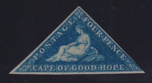 Cape of Good Hope Sc #2 (1853) 4d blue Hope on Lightly Blued Paper Mint H