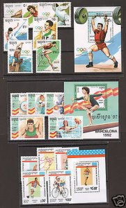 Cambodia Sc 962/1425 MNH. 1989-95 issues, 3 diff Olympics sets + S/S, fresh, VF.