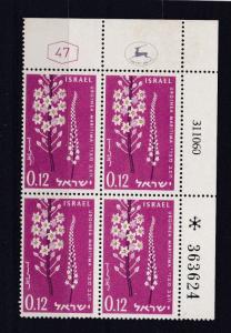 ISRAEL 1961 13 ANNIVERSARY OF INDEPENDENCE  FLOWERS  12A  PLATE BLOCK OF 4  MNH