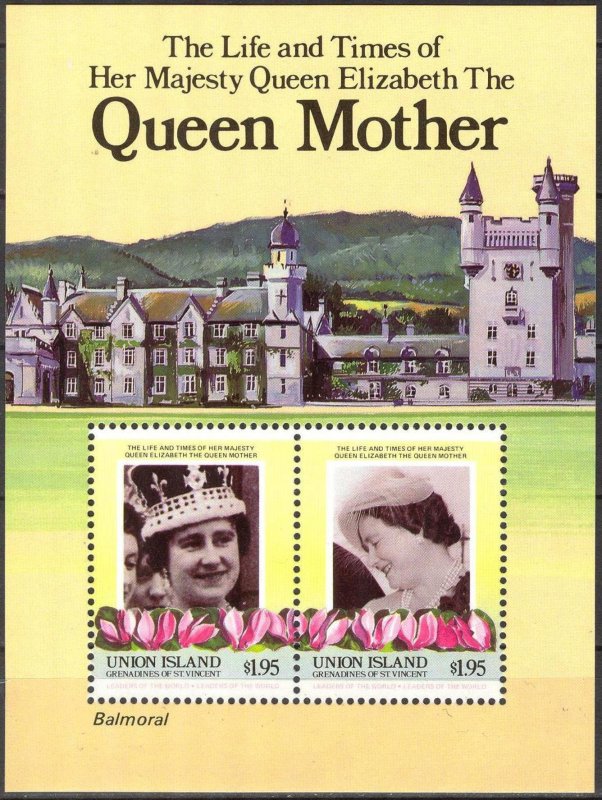 Grenadines St Vincent Union Isl 1985 Queen Mother Elizabeth II Castles S/S MNH