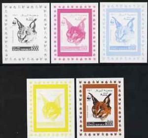 Somalia 1998 WWF - Caracal 8,000s the set of 5 imperf pro...