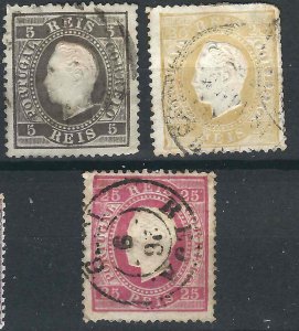Portugal 3 Different Used F/VF 1870-71 SCV $36.25