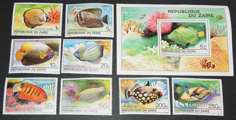 1980 Zaire Complete MNH set - Tropical Fish Scott 974-981A