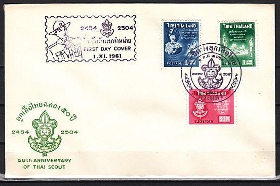 Thailand, Scott cat. 370-372. Thailand Scouts, 50th Anniv. First day cover. #4 ^