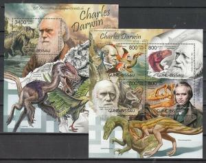 Guinea Bissau, 2012 issue. Charles Darwin & Dinosaurs, sheet of 4 and s/sheet. ^