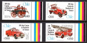 Chile 1999 Sc#1274/1277 FIRE BRIGADE/FORD/MERCEDES BENZ/PUMPER Set (4) MNH