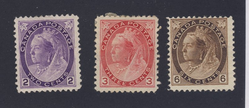 3x Canada Victoria Numeral stamp #76-2c #78-3c #80-6c  Guide Value = $275.00