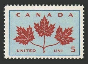 Canada 417 block/4,MNH.Michel 361 Three Maple-leaf emblem,Canadian Unity,1964.