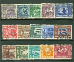 ICELAND #152-166 (173-87) Complete Parliament set, used, VF, Scott $1,282.