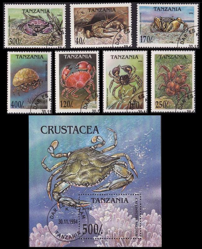 Tanzania Crabs 7v+MS CTO SG#1984-1990+1981 MI#1923-1929+Block 269 SC#1295-1302