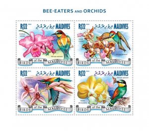 MALDIVES - 2014 - Bee-eaters and Orchids - Perf 4v Sheet - Mint Never Hinged